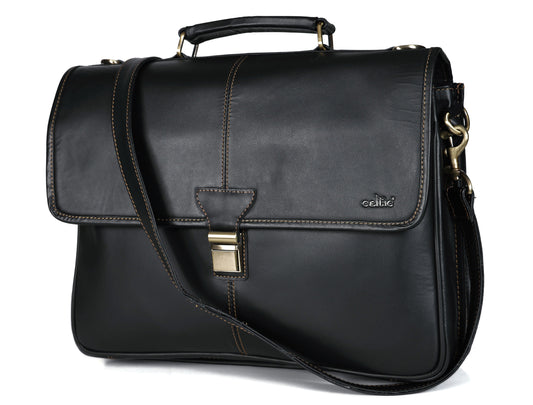 Handcrafted Black Laptop Bag: Brush Antique Fittings, Tan Stitching, and Unmatched Sophistication, Art: BG-1700 Pack of 25