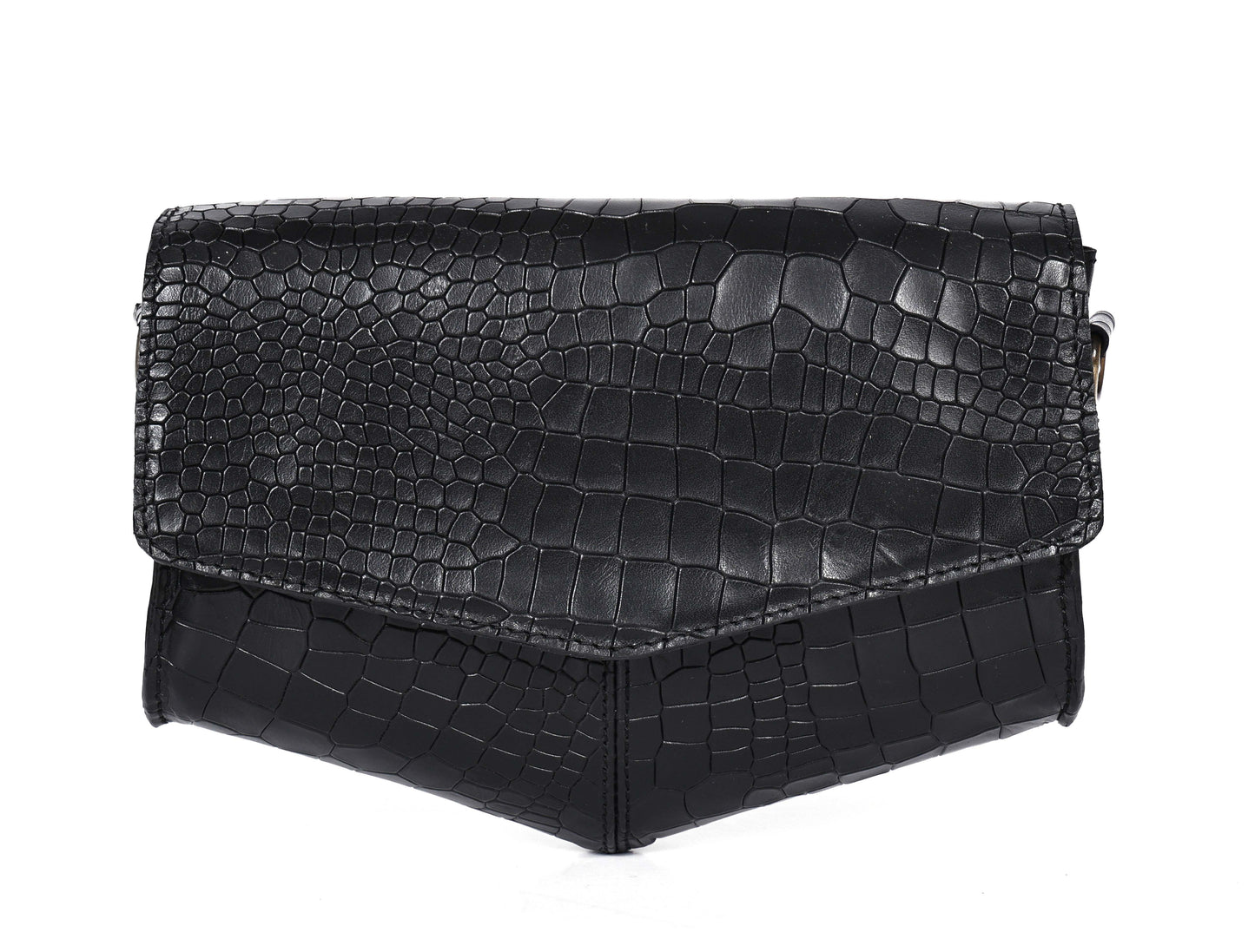 Chic Elegance: Black Deep Croco Leather Crossbody Bag. Art: BG-1602 Pack of 25