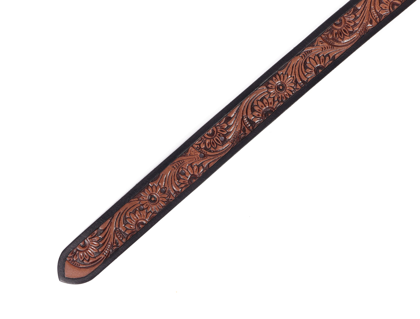 Exquisite Hand-Carved Leather Belt with Black Buckle, Crafted in India, Art: LB-804 Pack of 50