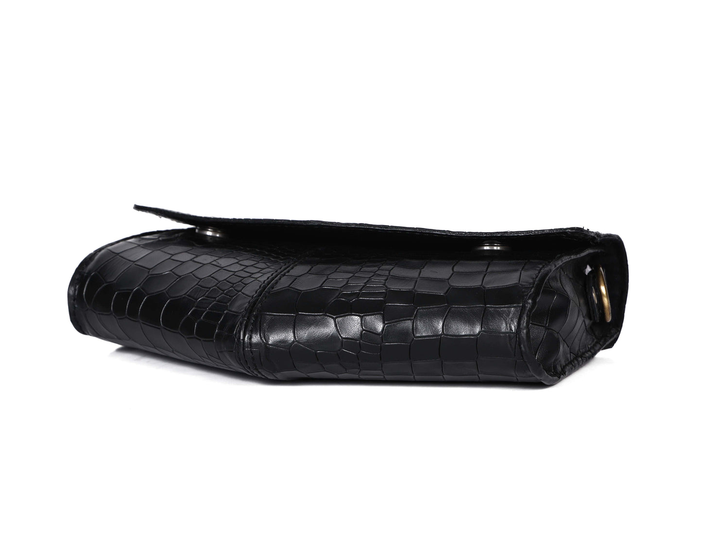 Chic Elegance: Black Deep Croco Leather Crossbody Bag. Art: BG-1602 Pack of 25