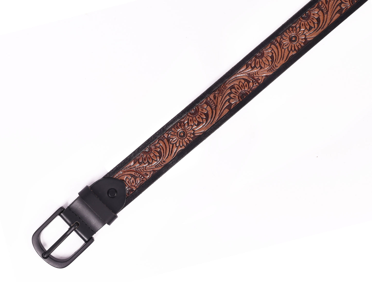 Exquisite Hand-Carved Leather Belt with Black Buckle, Crafted in India, Art: LB-804 Pack of 50
