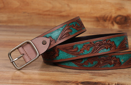 "Exquisite Hand-Carved Leather Belts: Elevate Your Style with Artisanal Excellence"  Art:LB-808 Pack of 50