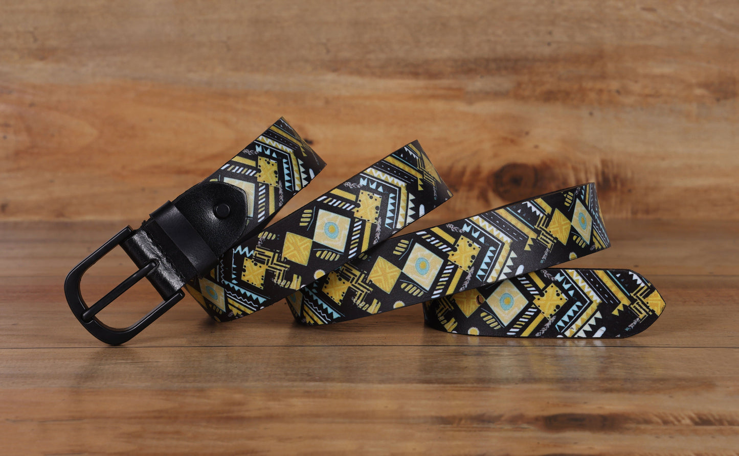 "Vibrant Chic: Stand Out with Leather Yellow Printing Belts" Art: LB-819 Pack of 50