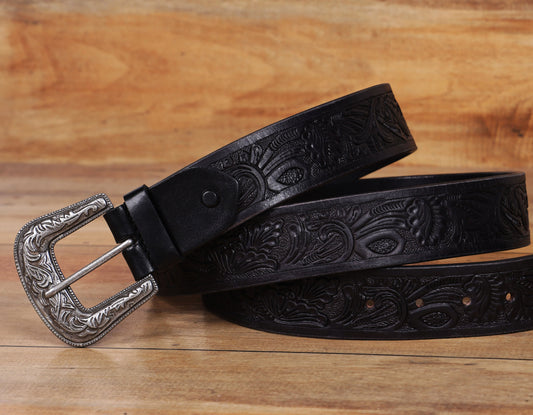 "Sophisticated Craftsmanship: Hand-Carved Black Leather Belts" Art: LB-815 Pack of 50