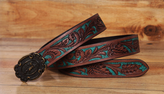 "Crafted Elegance: Hand-Carved Leather Belts Redefining Style" Art: LB-810 Pack of 50