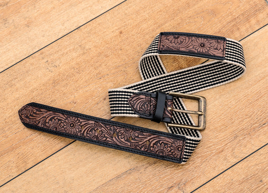 Artisan Elegance: Leather Hand-Tooled and Webbing Belt – A Perfect Blend of Tradition and Modern Style.    Art: LB-828 Pack of 50