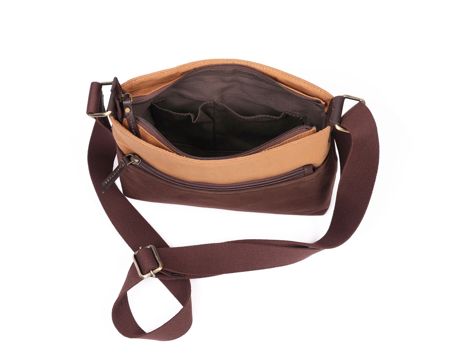 Brown and Tan Canvas Sling Bag - A Stylish and Functional Companion, Art: BG-1745 Pack of 50