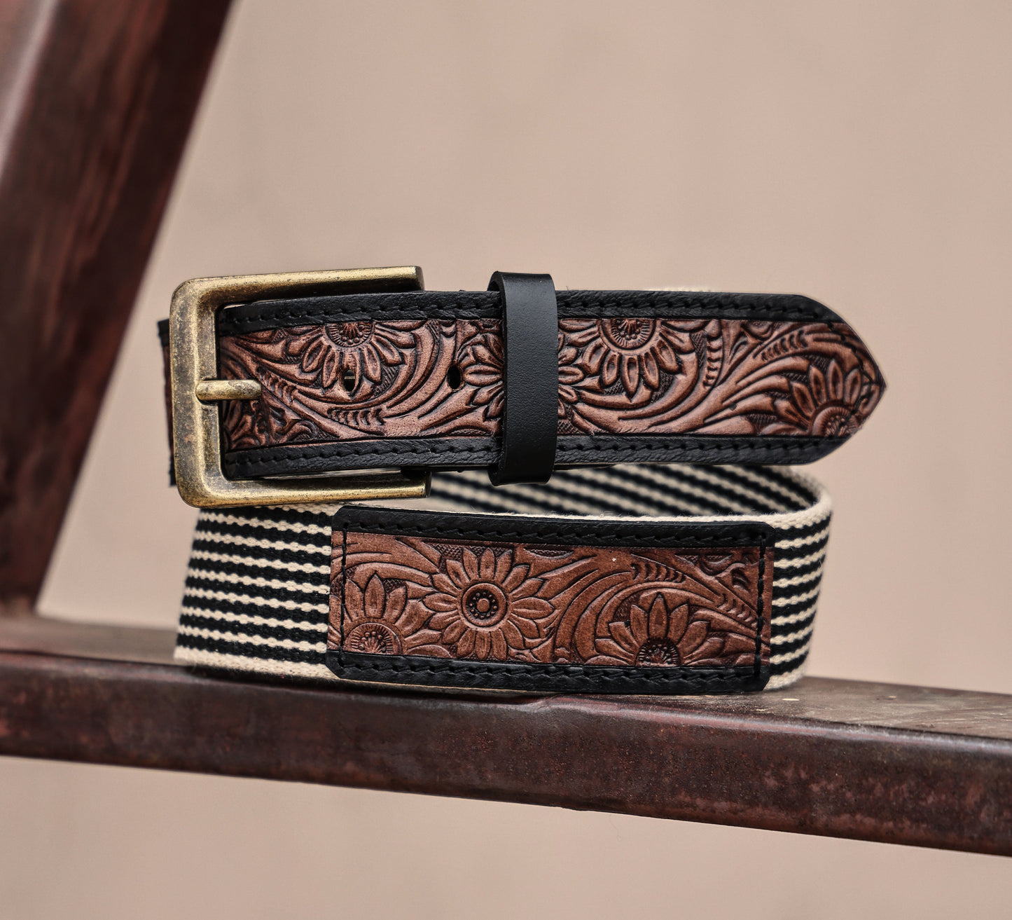 Artisan Elegance: Leather Hand-Tooled and Webbing Belt – A Perfect Blend of Tradition and Modern Style.    Art: LB-828 Pack of 50