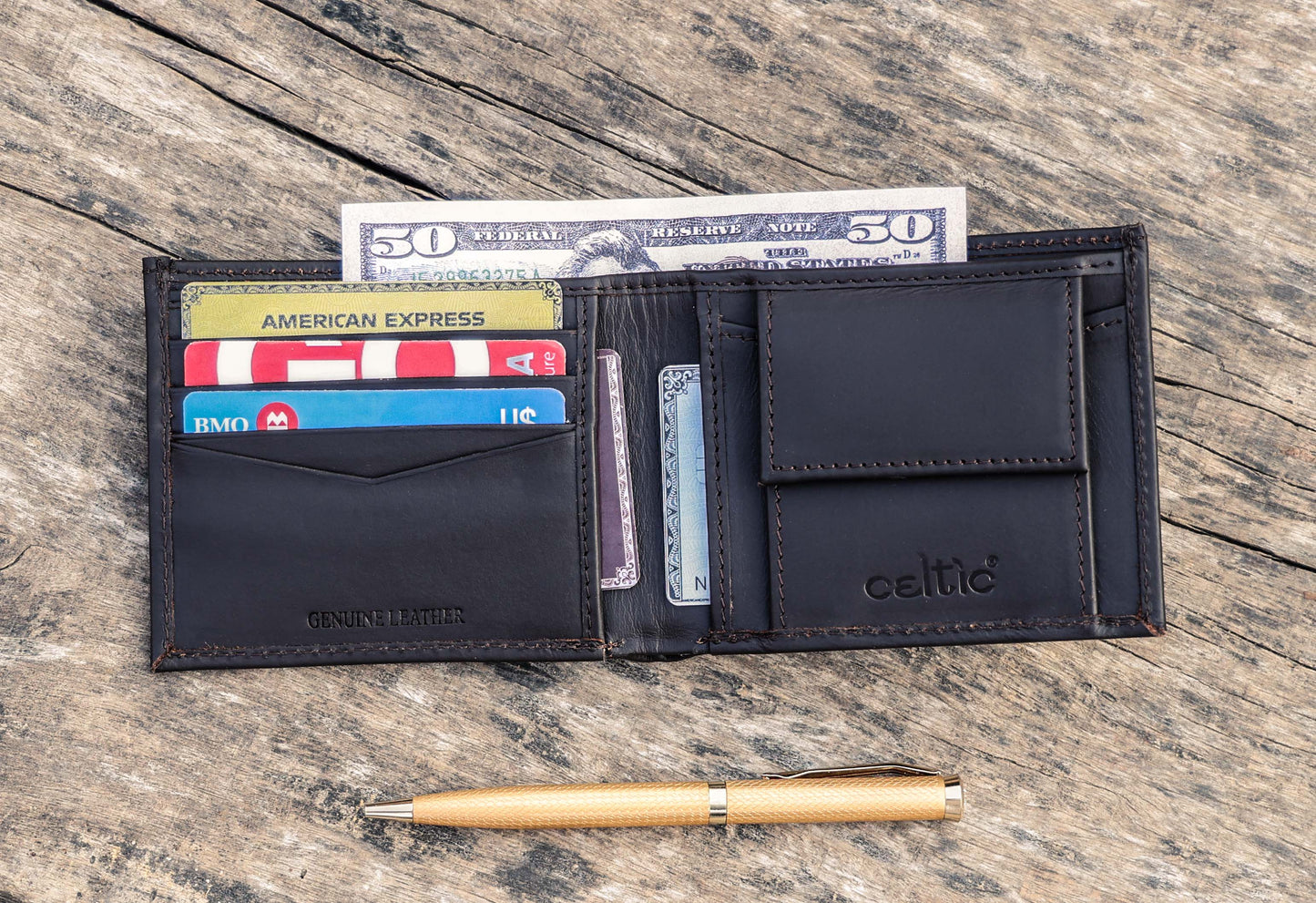 Handmade Brown Leather Wallet - Uniquely Crafted Elegance, Art:- LA-1410 Pack of 50