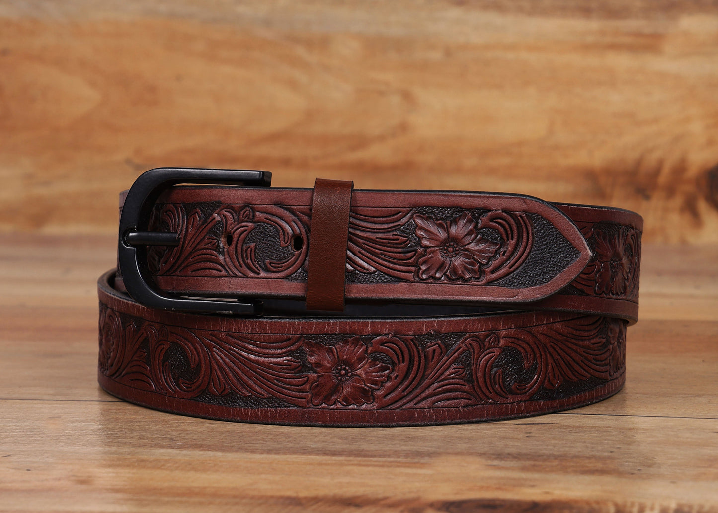 "Bespoke Elegance: Brown Hand Carving Leather Belt for Timeless Style" Art: LB-807 Pack of 50