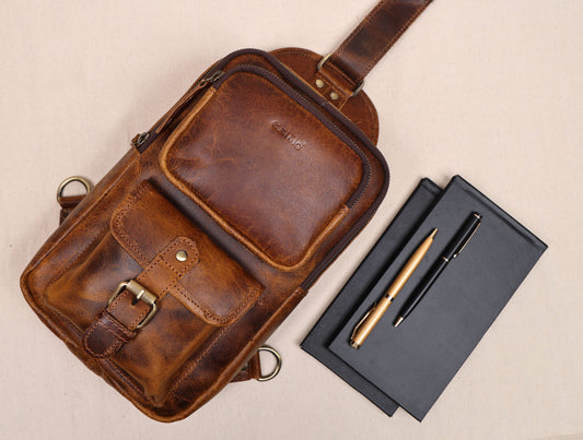 Brown Small Crossbody Leather Bag" Art: BG-1617 Pack of 25