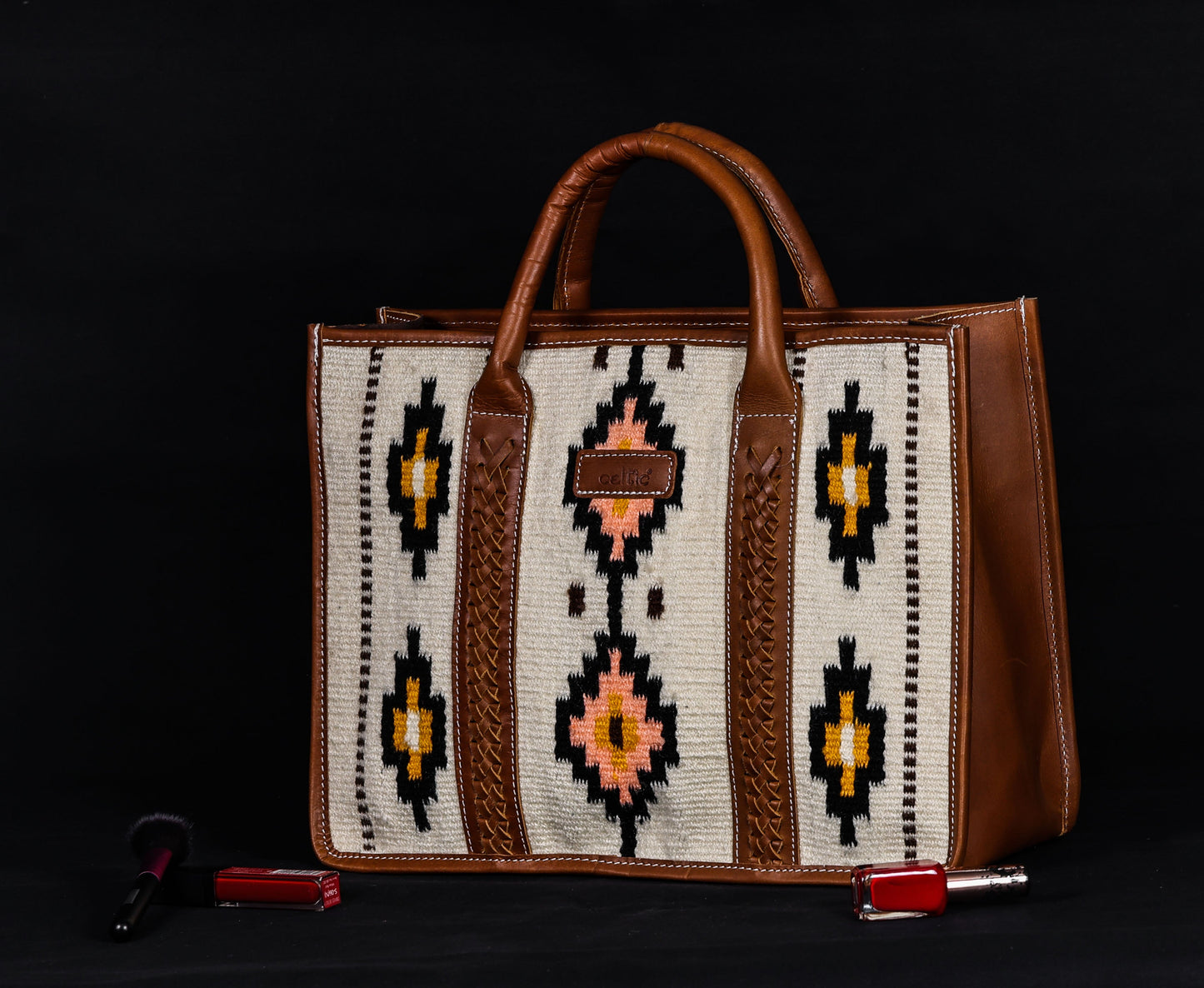 Brown Tote Bag with High-Quality Fabric and Leather, Art: BG-1752 Pack of 25