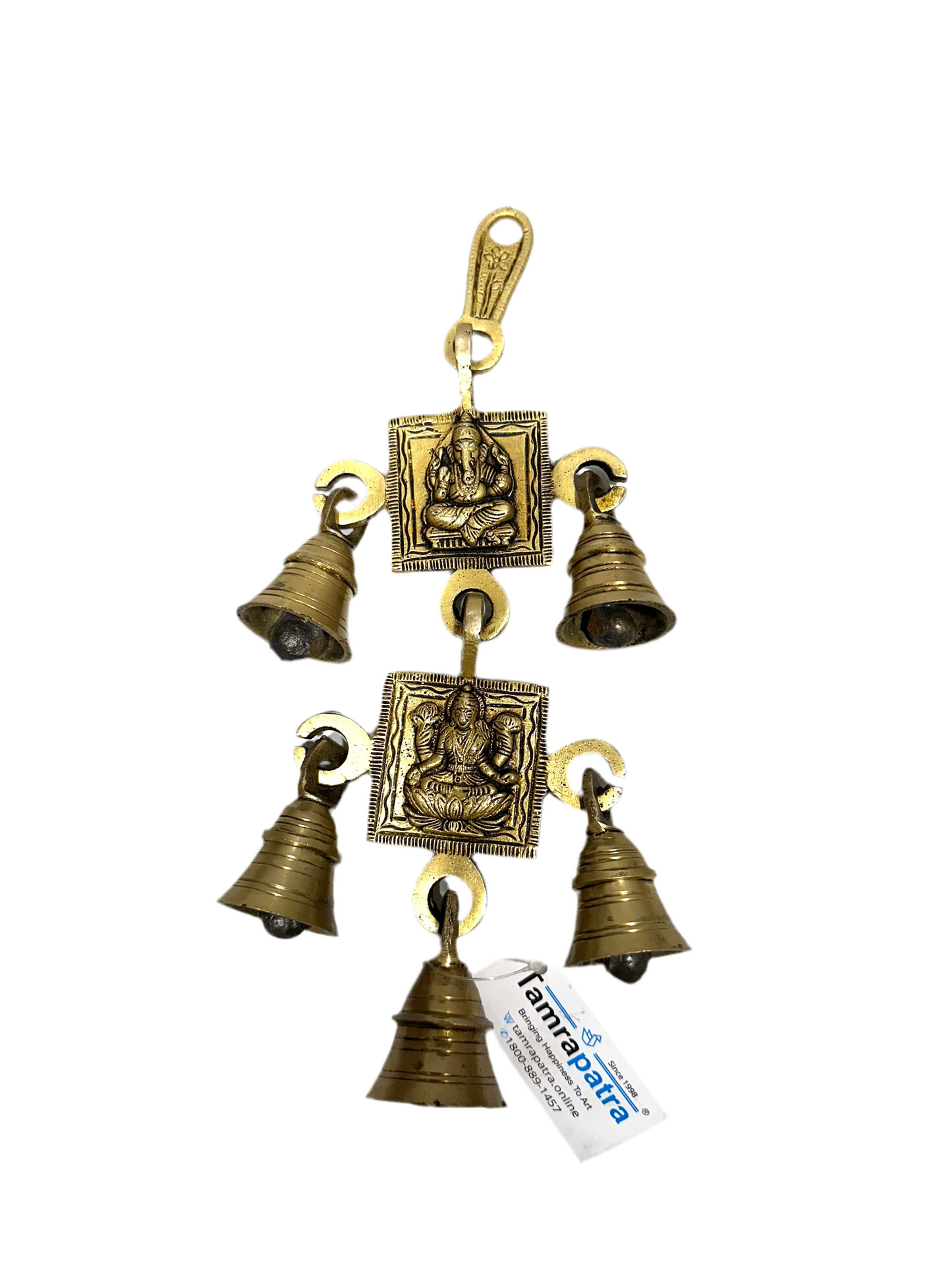 Ganesh Lakshmi Auspicious Brass Hanging For Wall Décor 5 Bells By Tamrapatra Pack of 50