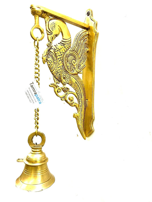 Brass Bell For Wall Hanging Door & Temple With Peacock & Ship's Helm By Tamrapatra Pack of 25