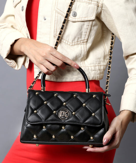 Premium Synthetic Black Handbag – Elegant, Durable & Timeless Accessory, ART:-DK-2011 Pack of 25