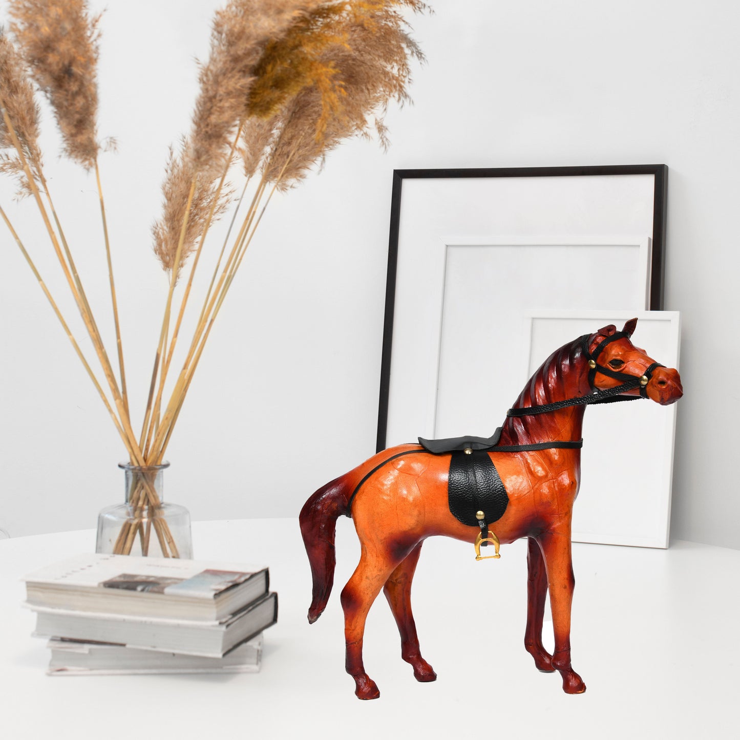 Stunning Handcrafted Standing Leather Horse Showpiece for Elegant Home Decor, ART:-LA-02 Pack of 50