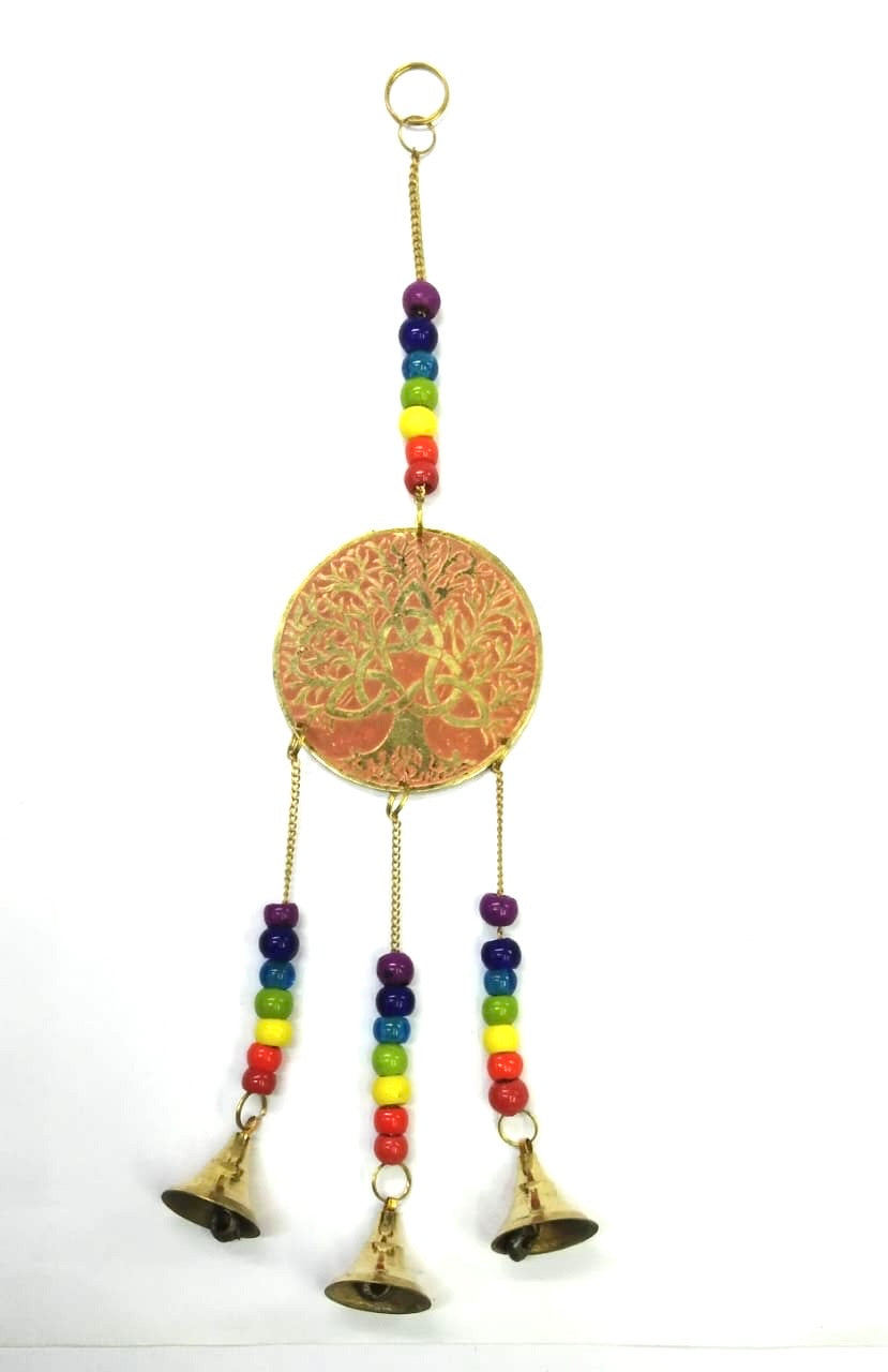 Brass Hangings Multi Color Beads With Bells Handmade Collectible Tamrapatra Pack of 50