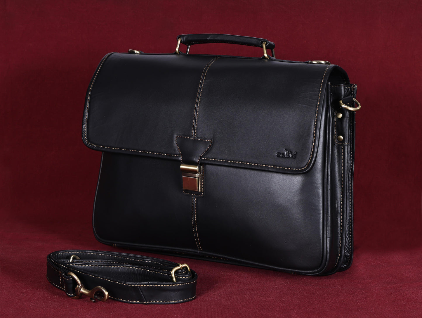 Handcrafted Black Laptop Bag: Brush Antique Fittings, Tan Stitching, and Unmatched Sophistication, Art: BG-1700 Pack of 25