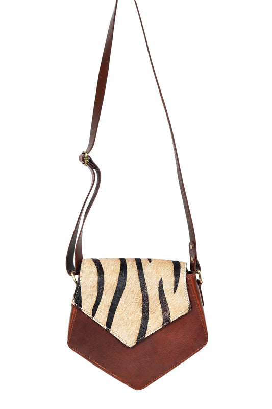 Brown color pure leather with hair on leather sling bag for women and girls | Party wear,  Art: BG-1154 Pack of 25