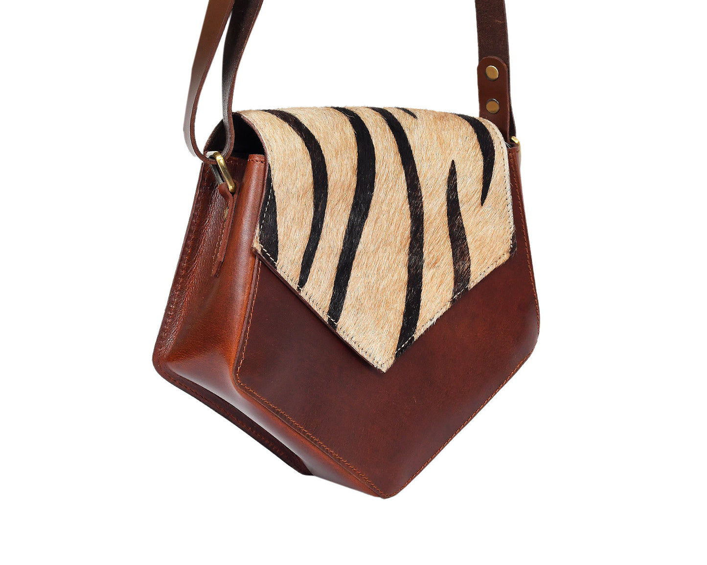 Brown color pure leather with hair on leather sling bag for women and girls | Party wear,  Art: BG-1154 Pack of 25
