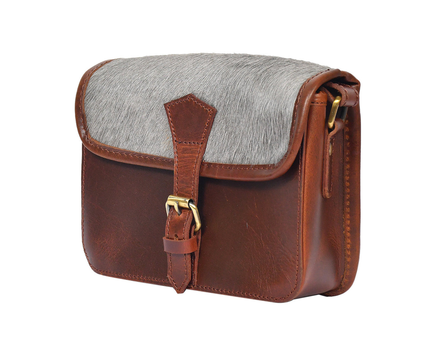 Brown color leather with grey hair on leather sling bag for women and girls | Party wear, Art: BG-1156 Pack of 25