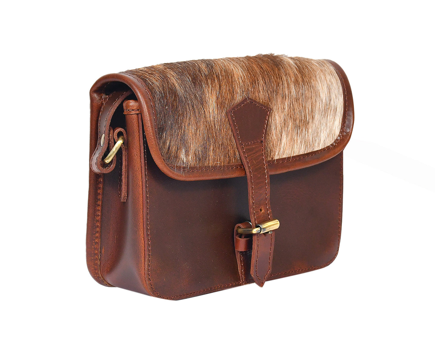 Brown color pure leather with light brown color hair on leather sling bag for women and girls | Party wear,  Art: BG-1163 Pack of 25