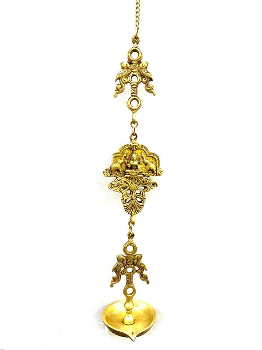 Hanging 7 Brass Diya Peacock Designed With Bells Temple Décor By Tamrapatra Pack of 25