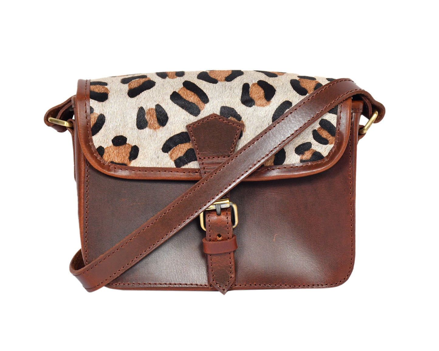 Brown color leather with hair on leather sling bag for women and girls | Party wear. Art: BG-1157 Pack of 25