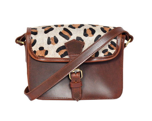 Brown color leather with hair on leather sling bag for women and girls | Party wear. Art: BG-1157 Pack of 25