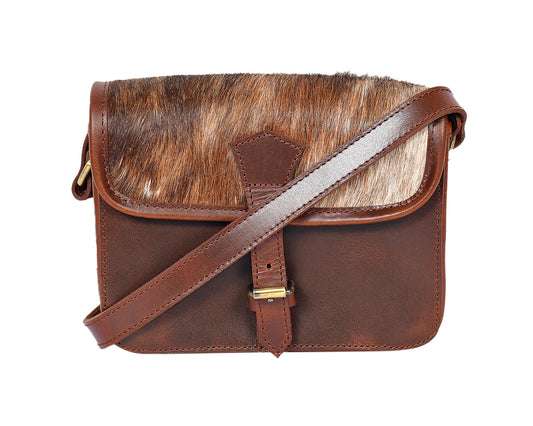Brown color pure leather with light brown color hair on leather sling bag for women and girls | Party wear,  Art: BG-1163 Pack of 25