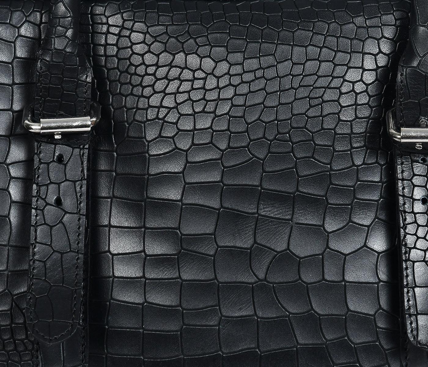 Black color croco texture pure leather laptop bag for office use with holdall and shoulder strap,  Art: BG-1701 Pack of 25