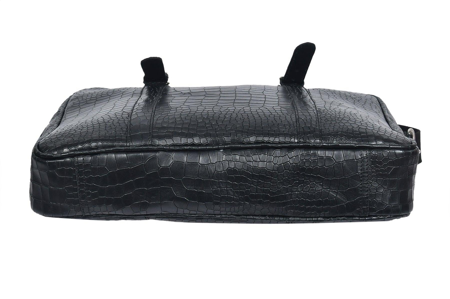 Black color croco texture pure leather laptop bag for office use with holdall and shoulder strap,  Art: BG-1701 Pack of 25