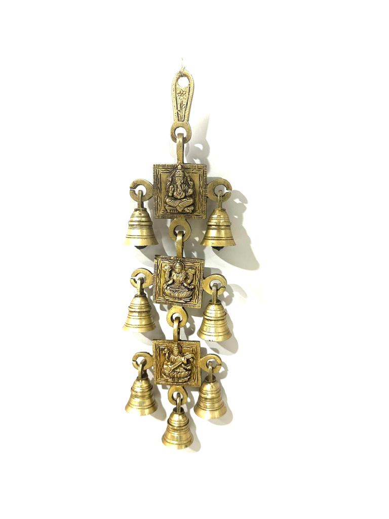 Ganesh Lakshmi Saraswati Hanging 7 Bells Brass Wall Décor Art Only At Tamrapatra Pack of 50