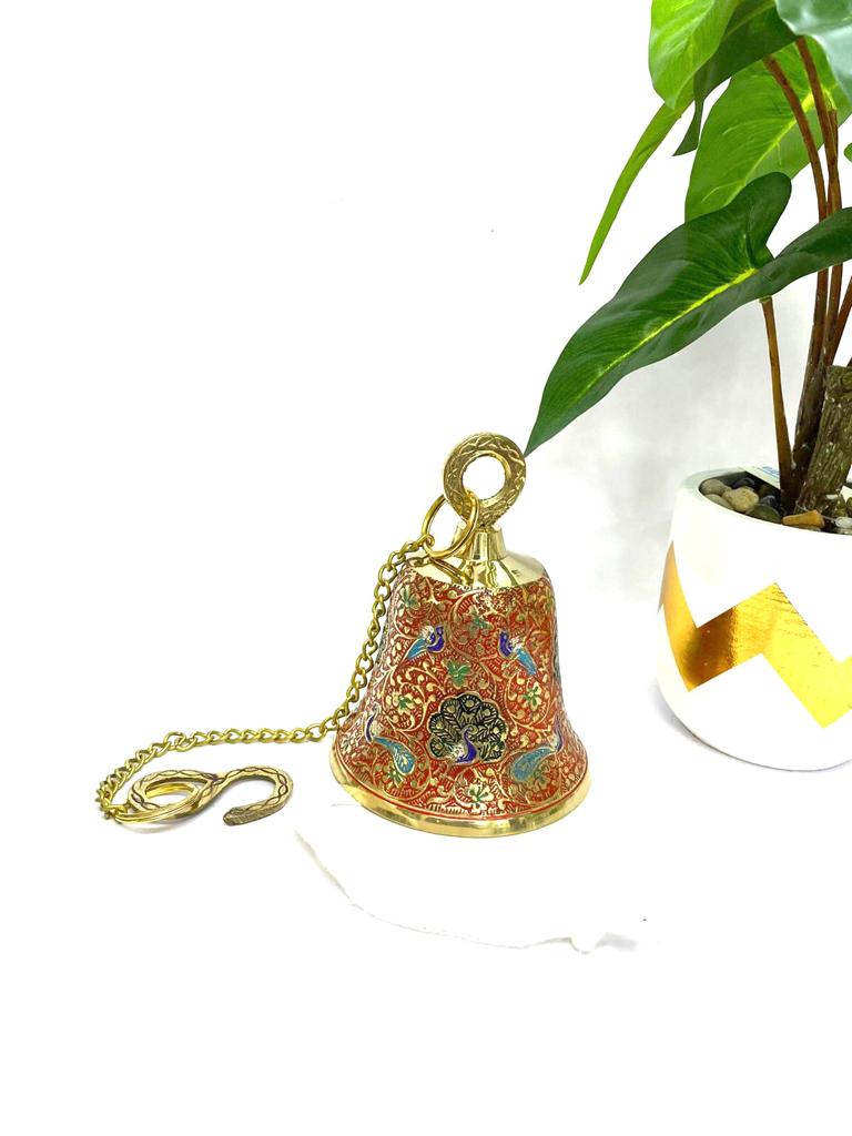 New Brass Temple Bells Inlay Ancient Handcrafted Work Hangings By Tamrapatra Pack of 50