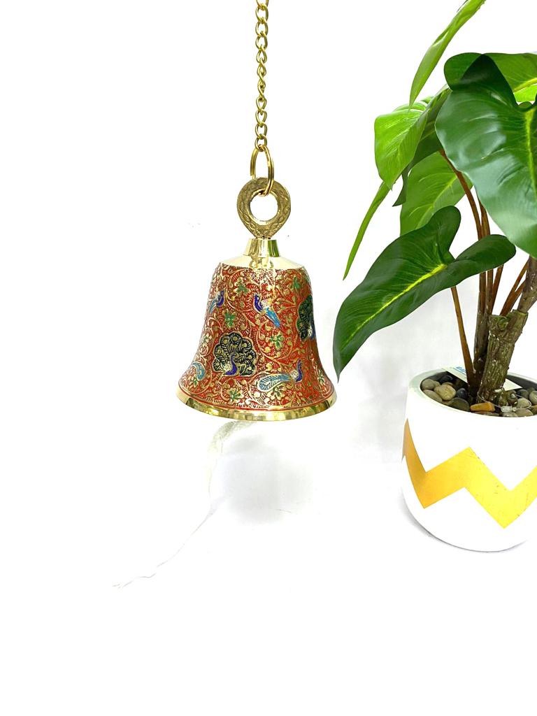 New Brass Temple Bells Inlay Ancient Handcrafted Work Hangings By Tamrapatra Pack of 50