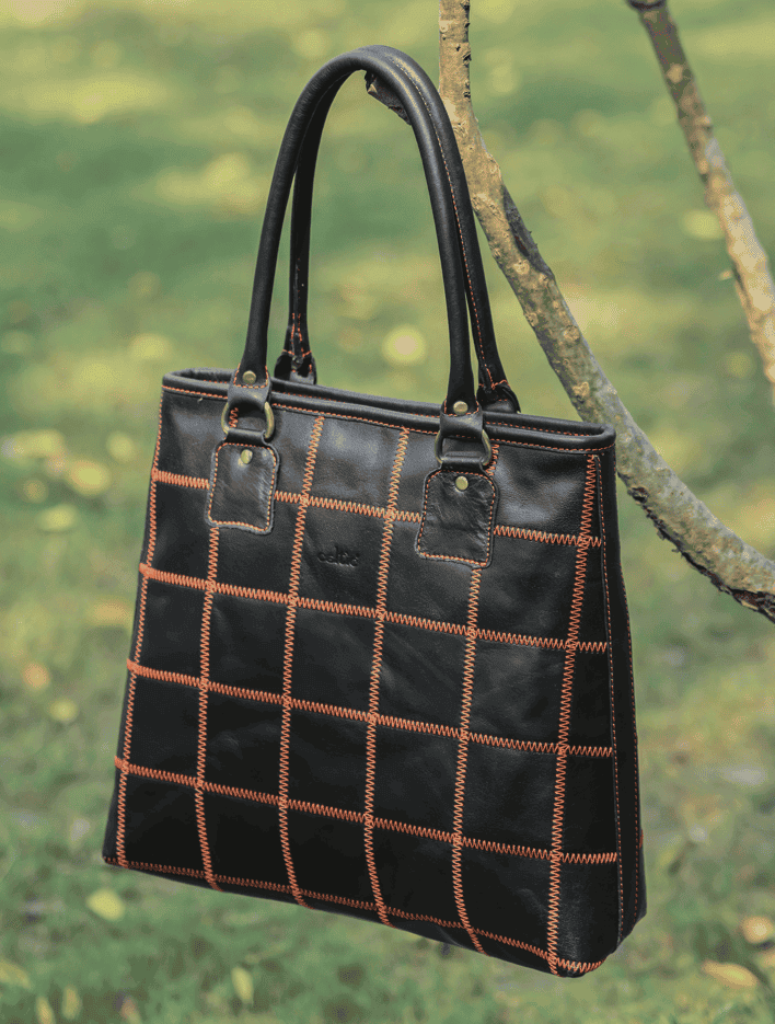 "Bold Fusion: Black Tote Bag with Orange Stitching - Elevate Your Style with Vibrant Contrast"  Art: BG-1143-Z Pack of 25