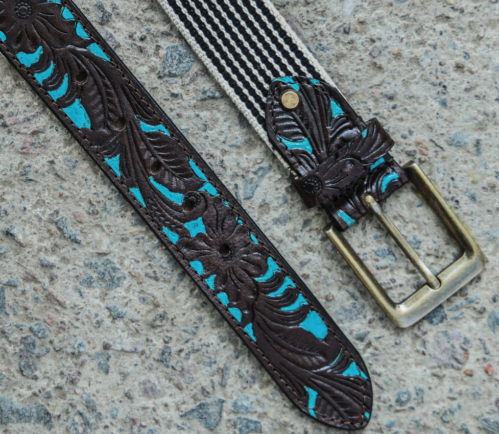 Artisan Elegance:  Leather Hand-Tooled and Webbing Belt. Art: LB-825 Pack of 50