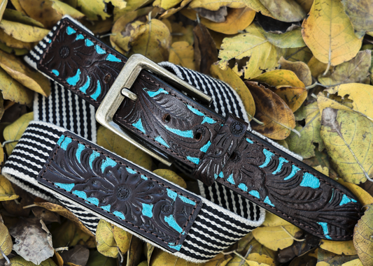 Artisan Elegance:  Leather Hand-Tooled and Webbing Belt. Art: LB-825 Pack of 50