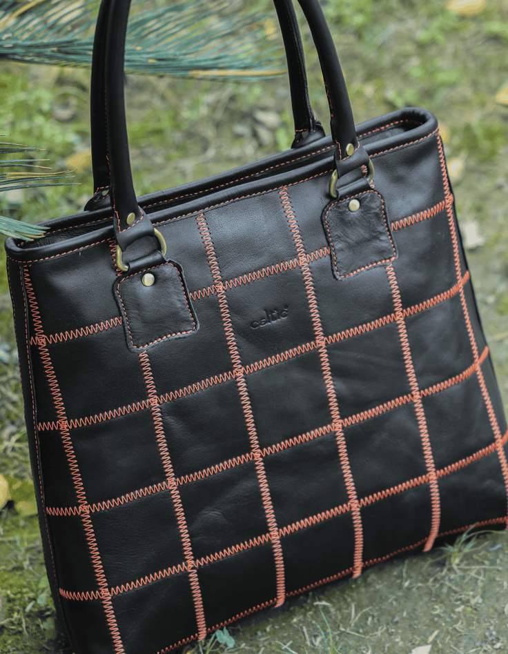 "Bold Fusion: Black Tote Bag with Orange Stitching - Elevate Your Style with Vibrant Contrast"  Art: BG-1143-Z Pack of 25