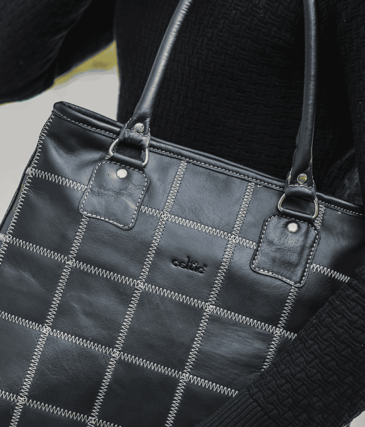 "Chic Contrast: Black Tote Bag with White Stitching for Timeless Style" Art: BG-1142-Z Pack of 25