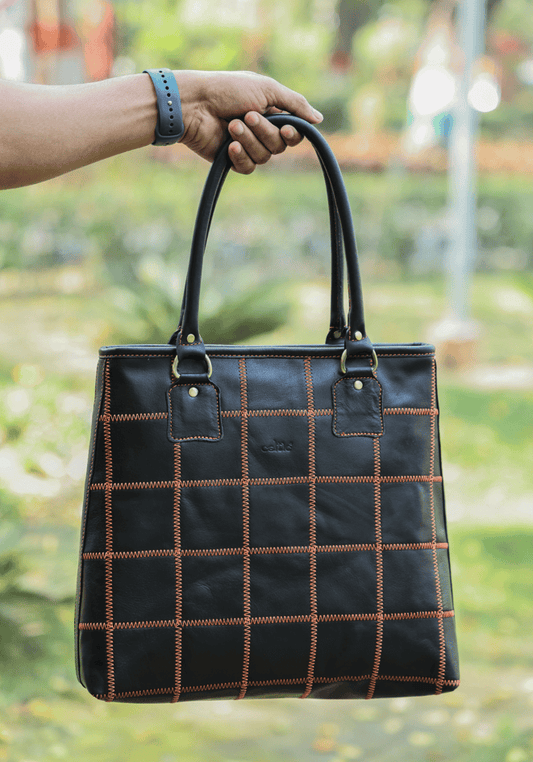 "Bold Fusion: Black Tote Bag with Orange Stitching - Elevate Your Style with Vibrant Contrast"  Art: BG-1143-Z Pack of 25