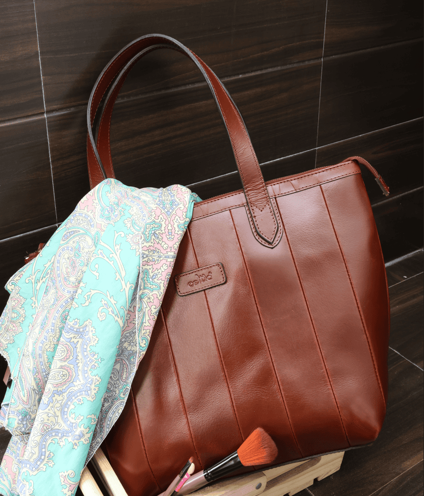 Brown Leather Tote Bag, handcrafted with love in India, Art: BG-1577 Pack of 25