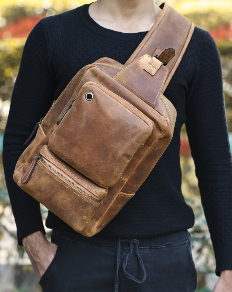 Premium Brown Leather Crossbody Bag, Art: BG-1616 Pack of 25