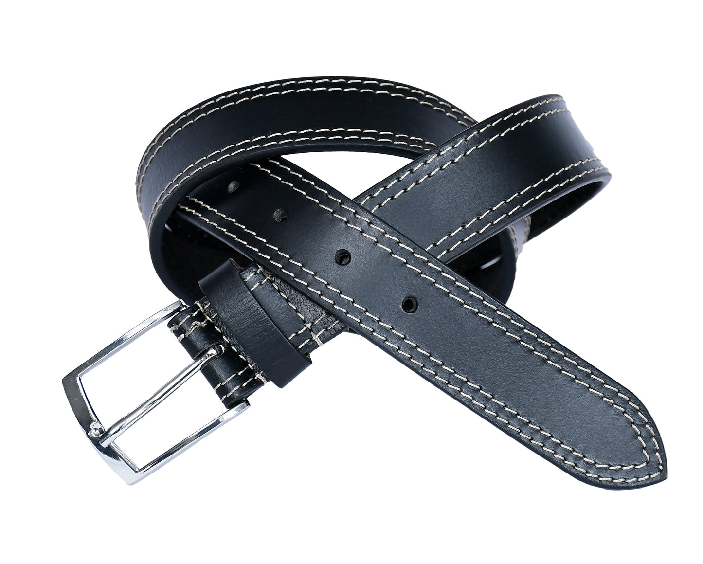 Introducing our "Eclipse Noir" Black Leather Belt with White Stitching. Art: LB-822 Pack of 50