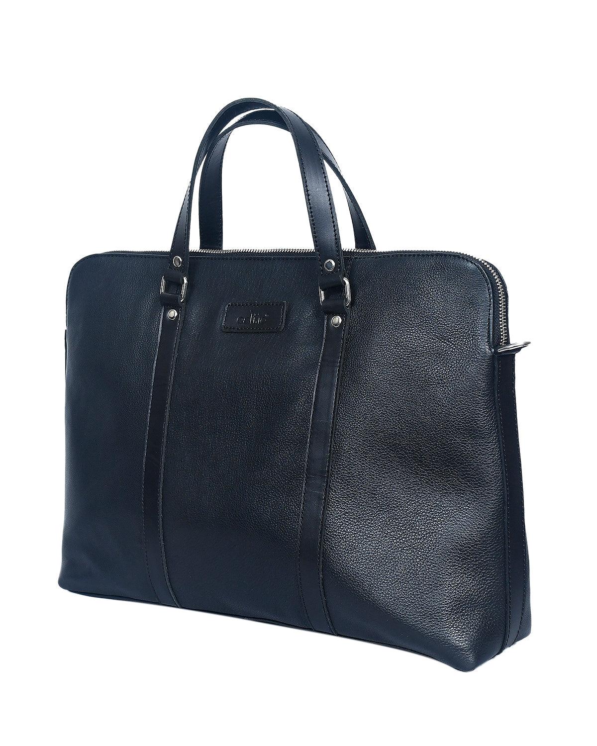 Black color pure leather laptop bag for office use with shoulder strap, Art: BG-1549 Pack of 25