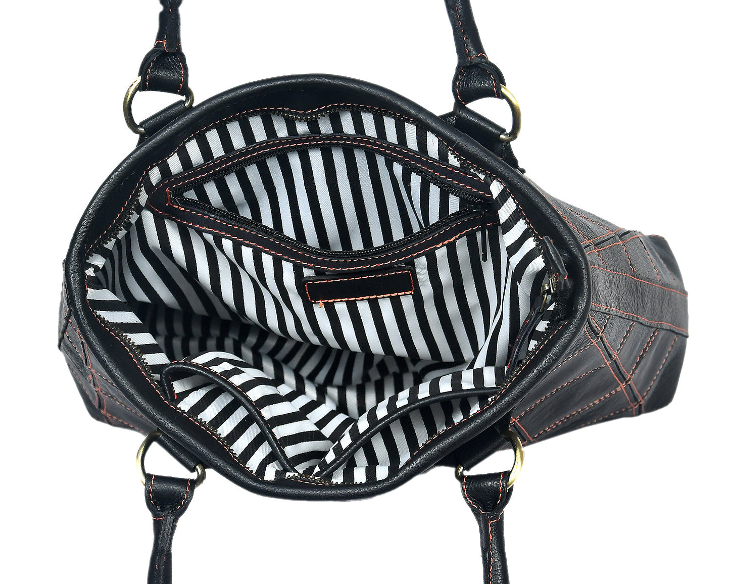 Sophisticated Black Leather Tote Bag with Red Stitching - The Perfect Blend of Elegance and Style. Art: BG-1143 Pack of 25