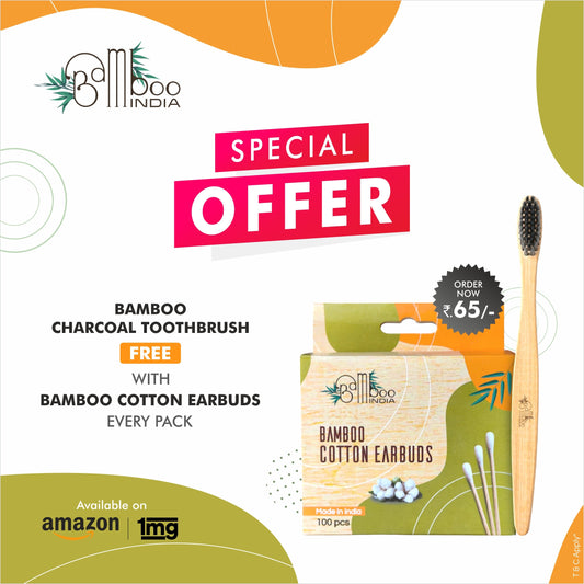 Bamboo Cotton Buds (100 Sticks) + Bamboo Charcoal Brush Pack of 50