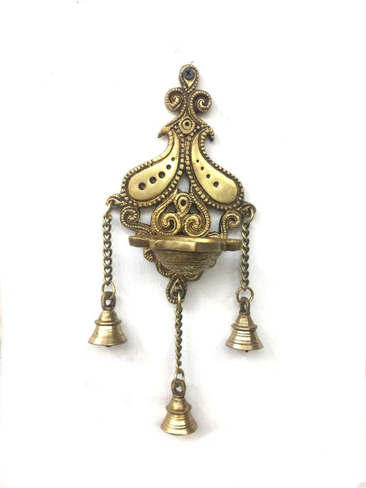 Brass Hanging Designer Diya With 3 Bells Prayer Room Additions By Tamrapatra Pack of 50