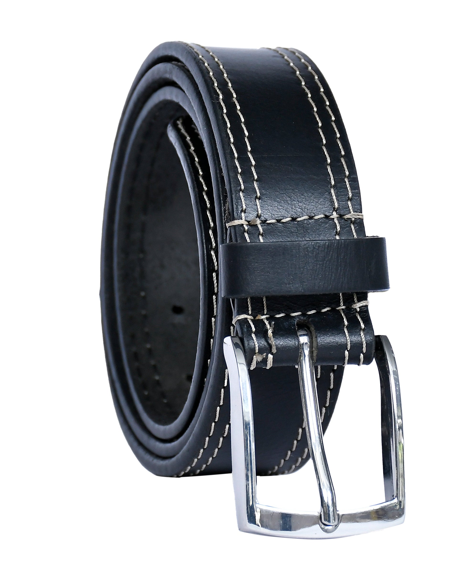 Introducing our "Eclipse Noir" Black Leather Belt with White Stitching. - CELTICINDIA