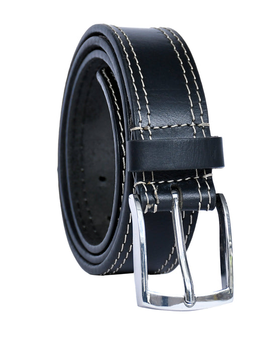 Introducing our "Eclipse Noir" Black Leather Belt with White Stitching. - CELTICINDIA